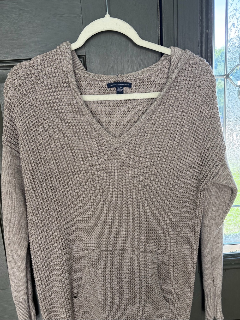 American Eagle Outfitters Taupe V-Neck Waffle Knit Sweater